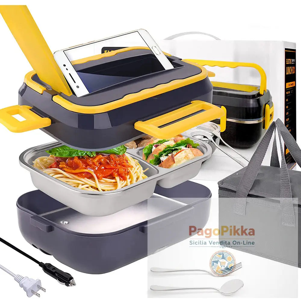 Stoviglie 1.5L Set di pentole Scaldavivande elettrico portatile Contenitori in acciaio inossidabile con borsa termica