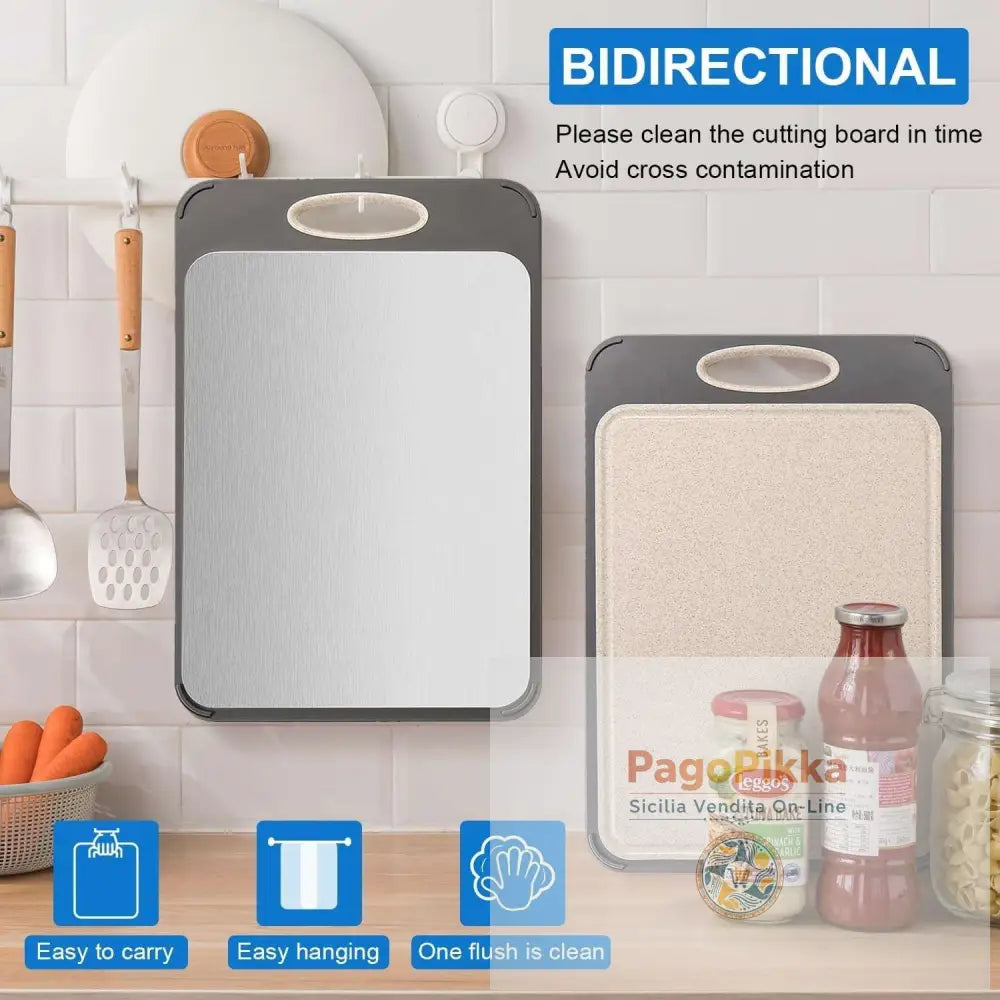 Tagliere in plastica in acciaio inox a doppia faccia per tagliere in cucina domestica con cannuccia di grano PP
